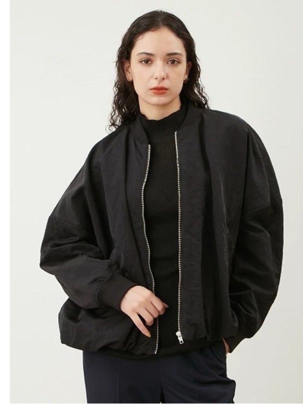 Black Women's Bomber Jacket - Sleek Lightweight Zip-Up